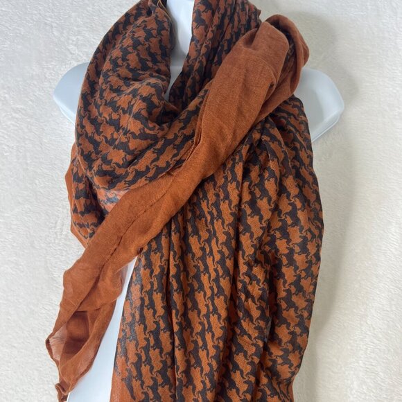 Horse Houndstooth Large Wool Scarf Sheer Layering Lagenlook Fall Brown HorseGirl - Picture 9 of 9